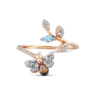 QUEEN BEE MELISSA GOLD DIAMOND BLUE TOPAZ RING