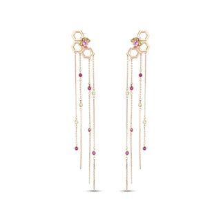 HONEYCOMB GOLD DIAMOND PINK SAPPHIRE EARRING