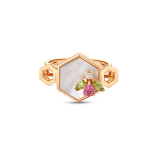 HONEYCOMB PERIDOT PEARL PINK SAPPHIRE GOLD DIAMOND RING