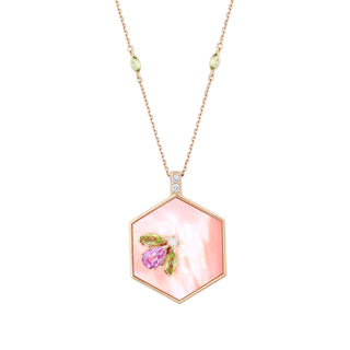 HONEYCOMB GOLD DIAMOND PINK SAPPHIRE NECKLACE