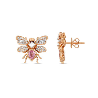 QUEEN BEE BON BON GOLD DIAMOND PINK SAPPHIRE EARRING