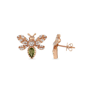 QUEEN BEE EVA GOLD DIAMOND PERIDOT SINGLE EARRING