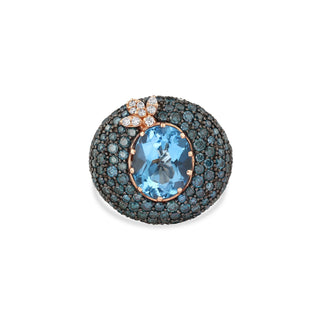 QUEEN BEE DEA GOLD DIAMOND BLUE TOPAZ PINKY RING