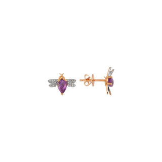 QUEEN BEE BELLA GOLD DIAMOND AMETHYST SINGLE EARRING Bee Goddess