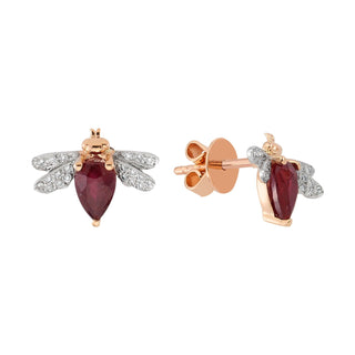 QUEEN BEE BELLA GOLD DIAMOND RUBY SINGLE EARRING Bee Goddess