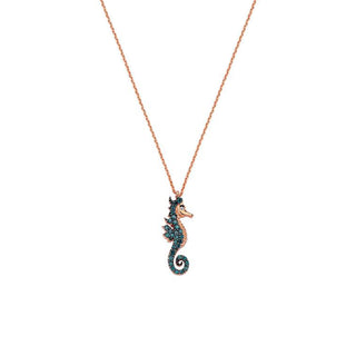 SEAHORSE GOLD BLUE DIAMOND NECKLACE Bee Goddess