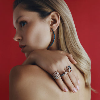 CRESCENT GOLD BLUE DIAMOND EARRINGS