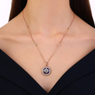 TATTWA GOLD DIAMOND LAPIS BLUE TOPAZ PENDANT