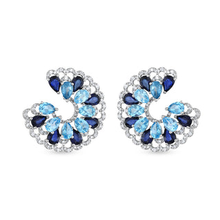 SUN GODDESS ARINNA 18K GOLD DIAMOND BLUE TOPAZ EARRINGS