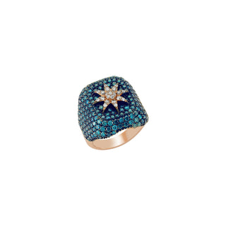 VENUS STAR GOLD BLUE DIAMOND RING Bee Goddess