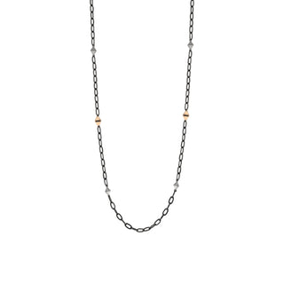 CHAIN GOLD & SILVER BLACK DIAMOND NECKLACE