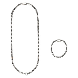 CHAIN BLACK DIAMOND GOLD & SILVER NECKLACE