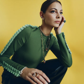 QUEEN BEE DEA GOLD DIAMOND EMERALD PINKY RING