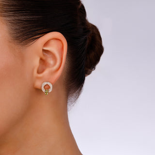 APPLE SEED POMANO GOLD DIAMOND BLUE TOPAZ PERIDOT EARRINGS