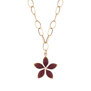 APPLE SEED TARA GOLD SOLITARE DIAMOND RUBY STATEMENT PENDANT