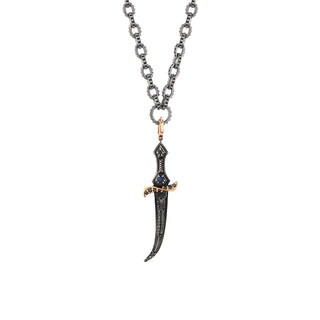 DAGGER GOLD BLACK DIAMOND SAPPHIRE PENDANT