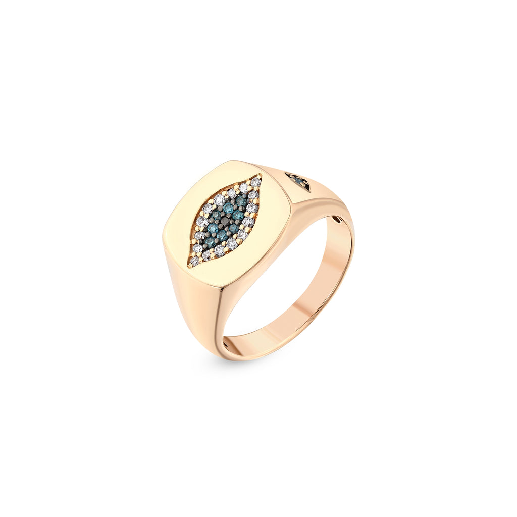 EYE LIGHT GOLD BLUE DIAMOND PINKY RING – Bee Goddess