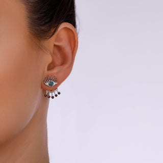 EYE LIGHT GOLD BLUE DIAMOND RUBY EARRINGS