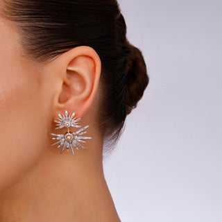 JARDIN STAR 18K GOLD BAGUETTE DIAMOND STATEMENT EARRINGS