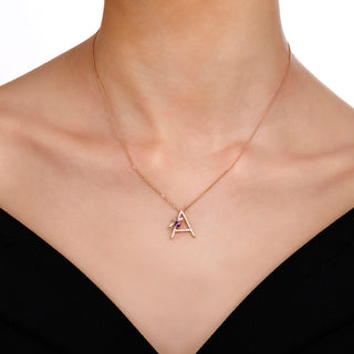 LETTER A GOLD DIAMOND AMETHYST NECKLACE