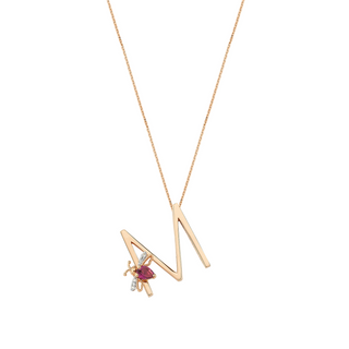 LETTER M GOLD RHODOLITE DIAMOND NECKLACE