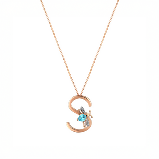 LETTER S GOLD DIMAOND BLUE TOPAZ NECKLACE