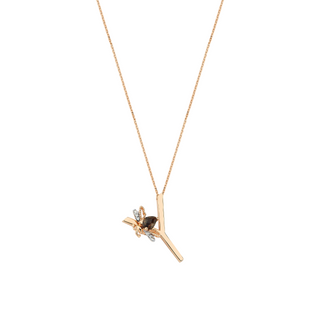 LETTER Y GOLD DIAMOND SMOKY TOPAZ NECKLACE