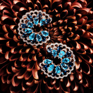SUN GODDESS ARINNA GOLD DIAMOND BLUE TOPAZ EARRINGS