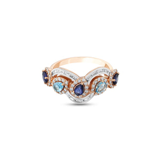 PEACOCK GOLD DIAMOND BLUE TOPAZ SAPPHIRE RING