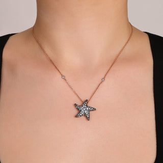 STARFISH GOLD DIAMOND BLUE TOPAZ LARGE NECKLACE