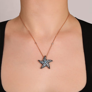STARFISH GOLD DIAMOND BLUE TOPAZ STATEMENT NECKLACE