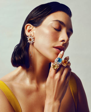 SUN GLAMOROUS GOLD DIAMOND CITRINE EARRINGS