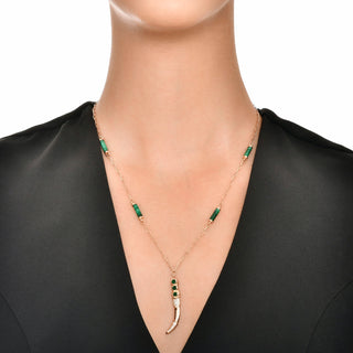 SWORD GOLD DIAMOND EMERALD CHAIN NECKLACE